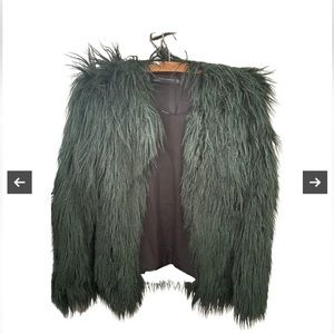 Zara olive green shaggy / faux fur jacket size medium
